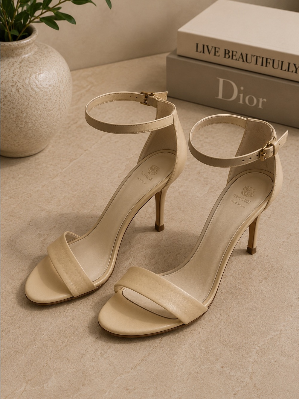 Navyboot Chic Cream Ankle Strap Heels Made in Italy Size 39
